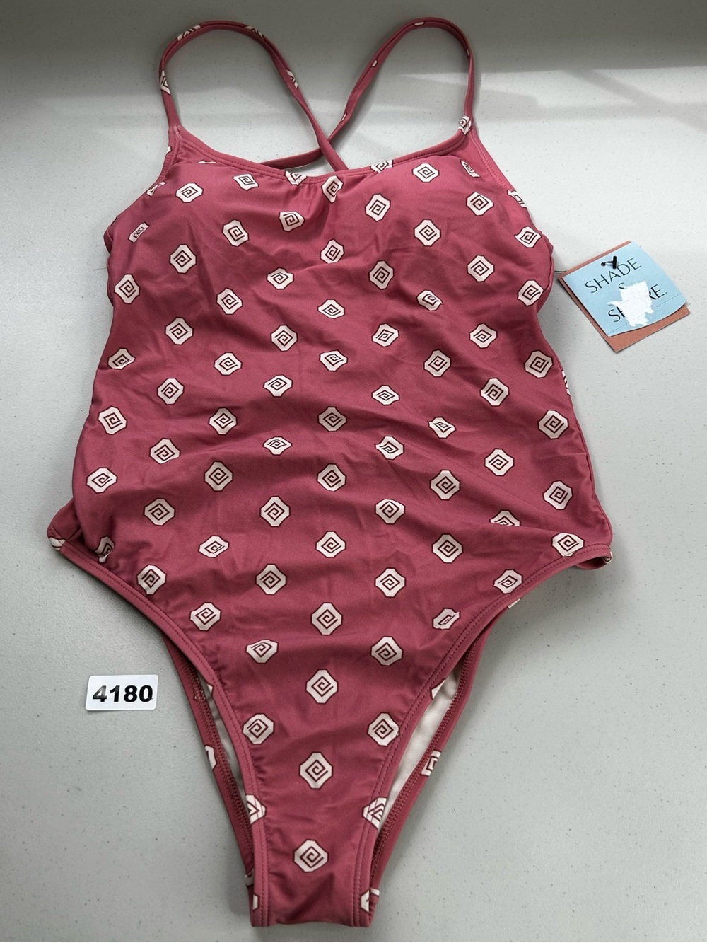 Shade & Shore Pink Geometric One Piece Swimsuit Womens Size S Spaghetti Strap